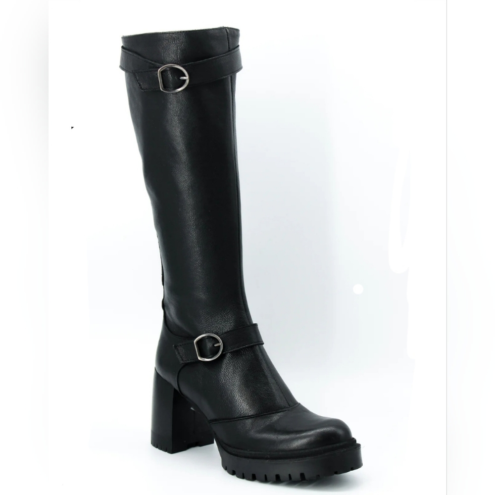 EMANUELE CRASTO BLACK LEATHER TALL BOOTS MADE IN ITALY 37 us 6.5